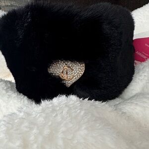 Juicy Couture Black Fur Headband with Gold Detail